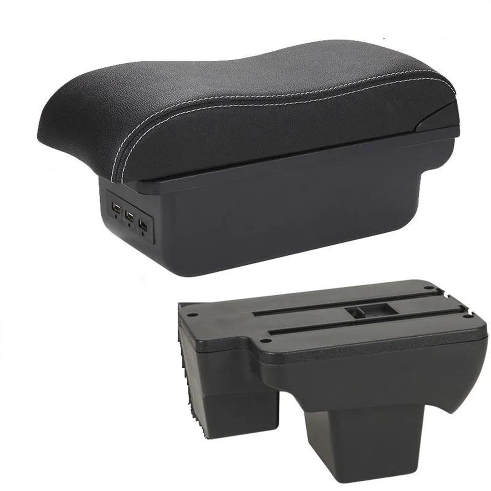 NOHEEU Car Armrest Box 2020-2024 Curved Surface Storage Accessories Leather Dedicated For Polo(B3 Black white 3USB)