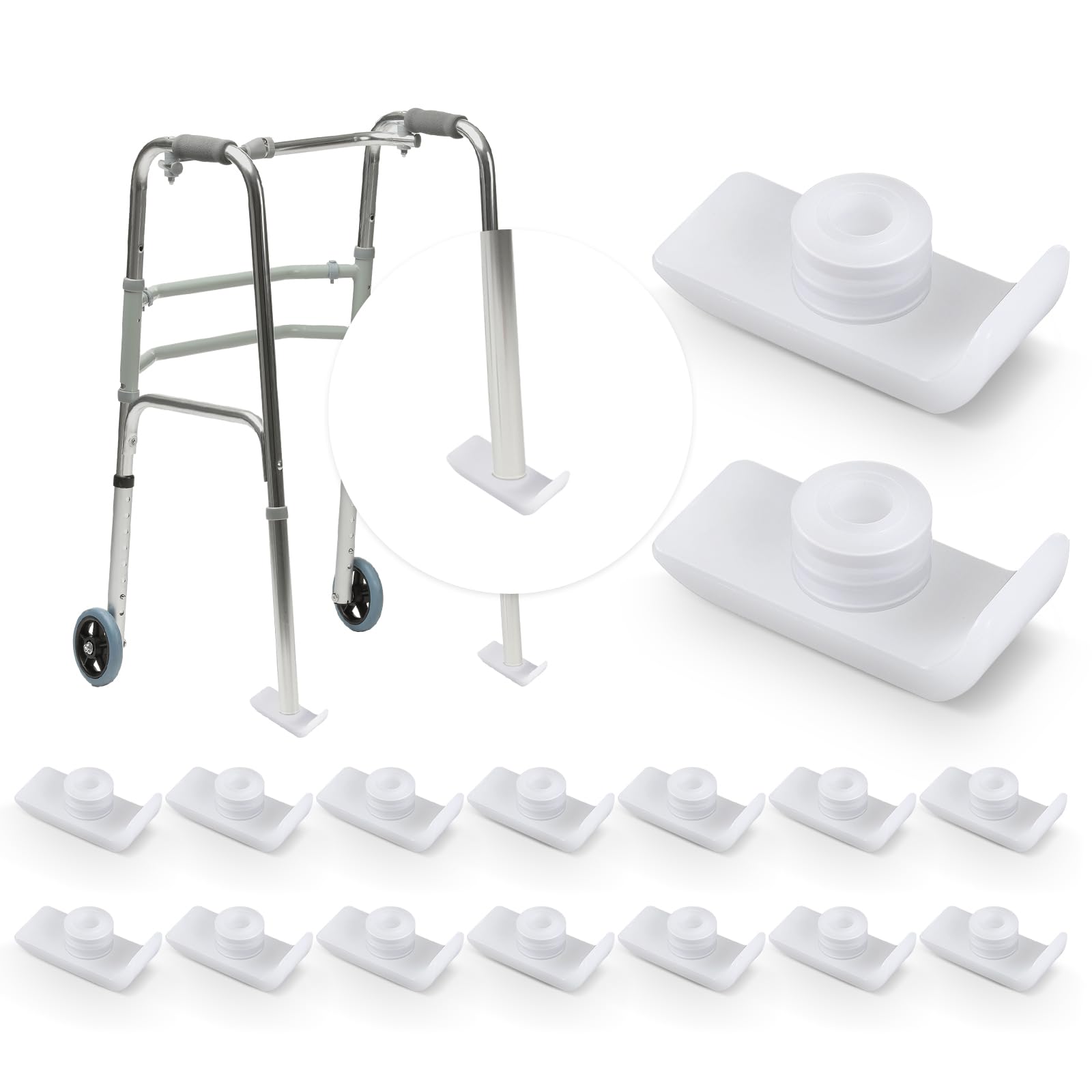 TrelaCo 16 Pcs Walker Ski Glides for Folding Walkers, White