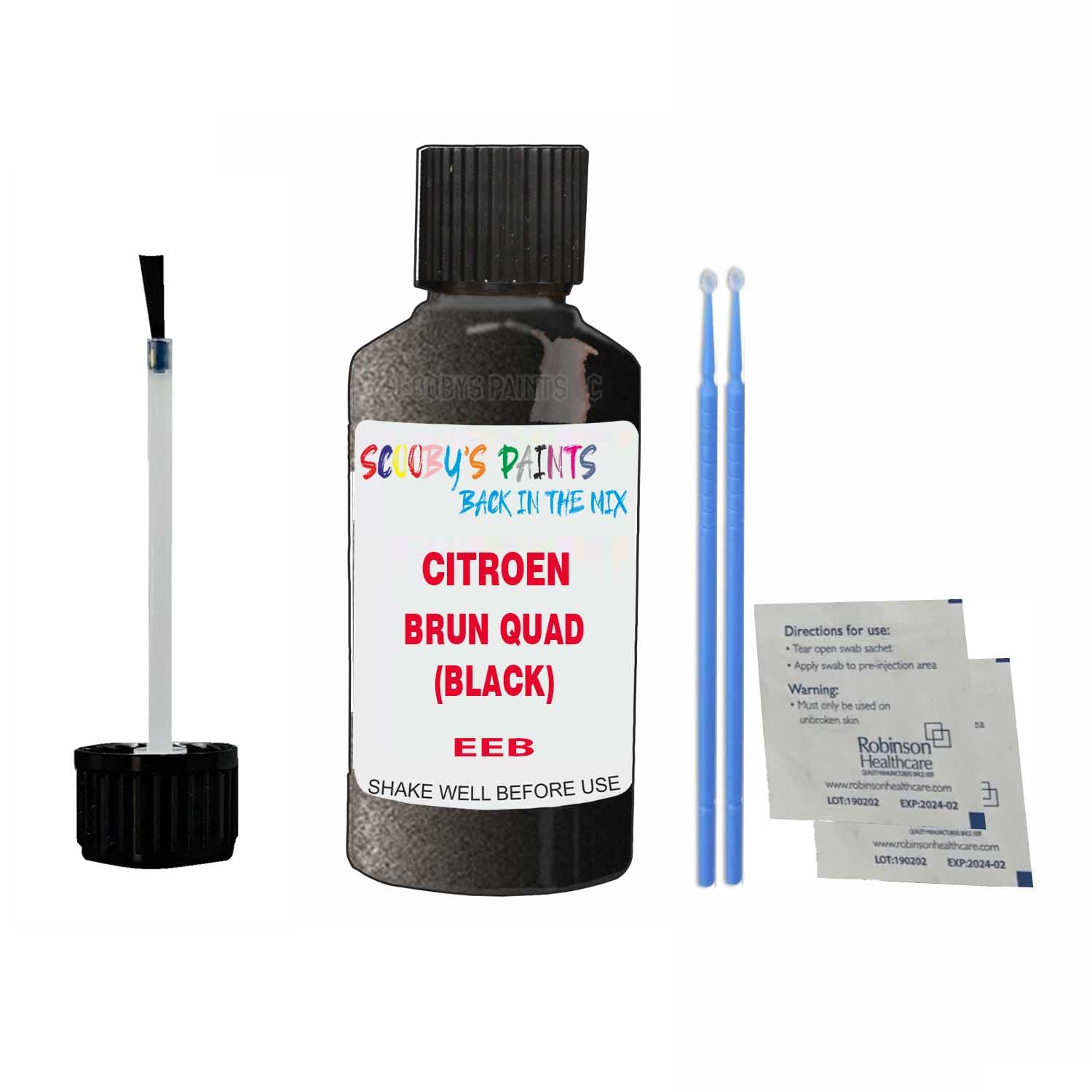 Scoobys Paints Back In The Mix Brun Quad (Black) Touch Up Paint For Citroen C4 Eeb 2017-2017 30Ml Bottle Brush Scratch Stone Chip Repair Pen