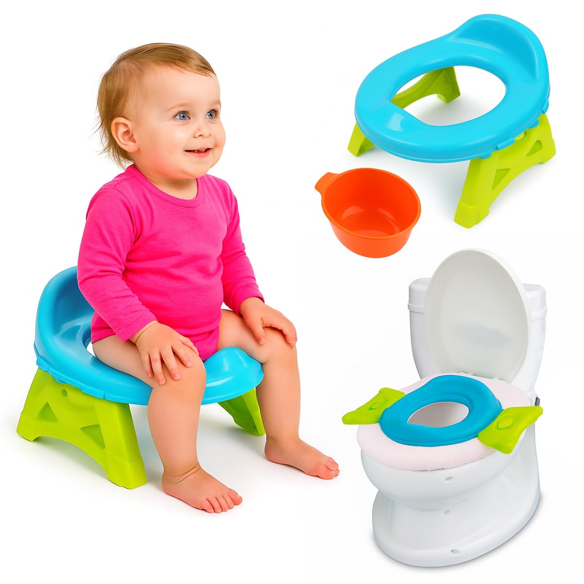 Toyana Toddler Potty Training Toilet Seat, 2-in-1 Portable Potty with Removal Bowl for Easy Cleaning, Foldable & Travel Friendly for Boys & Girls