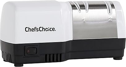 Chef'sChoice 220 Hybrid Diamond Hone Knife Sharpener Uses Diamond Abrasives and Combines Electric and Manual Sharpening to Sharpen Straight and Serrated Knives, 2-Stage, White
