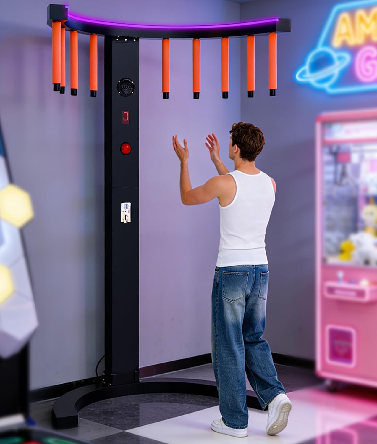Máquina De Juego De Atrapar Palos para Desarrollar La Coordinación Mano-Ojo, Juego Portátil De Desafío De Reflejos con 11 Palos, 3 Modos De Juego, 10 Niveles De Velocidad, Luces Black