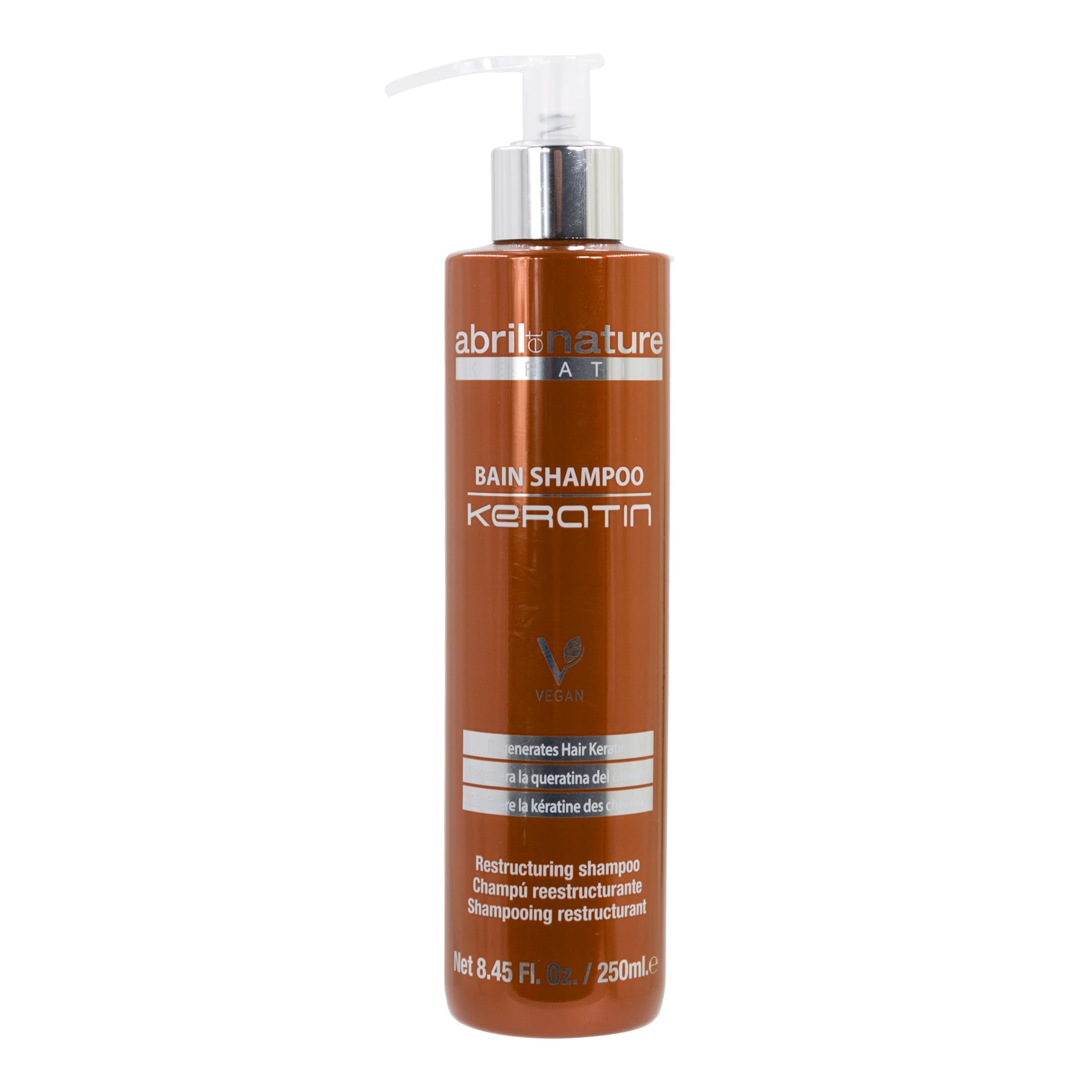 abril et nature - Professional Hairdressing Shampoo Keratin - Repairs and Restructures - For Dull Natural Hair - Ultra-Fast Action - Strengthening Treatment with Keratin - 250 ml