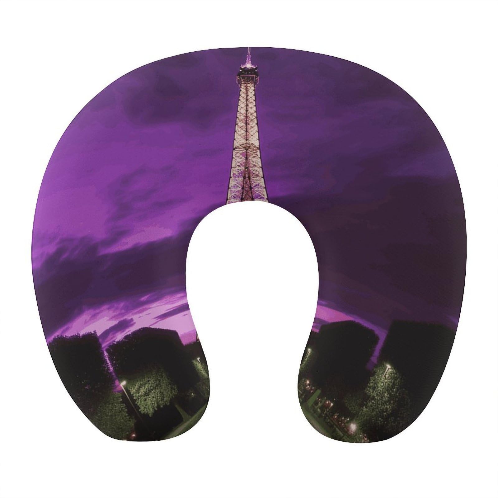 FekiLoot Purple Eiffel Tower Travel Pillow U Shaped Neck Pillow Comfortable Memory Foam Pillow Portable Soft Headrest Lightweight Neck and Head Support for Planes Trains Self-Driving Cars