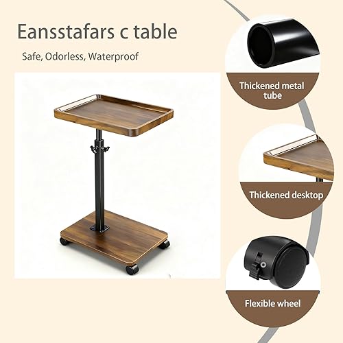 Miniatura 7 de Mesas de sofá de altura ajustable que se deslizan debajo del sofá, mesa giratoria de 360 con rueda, mesa auxiliar en forma de C para sofá, mesa C