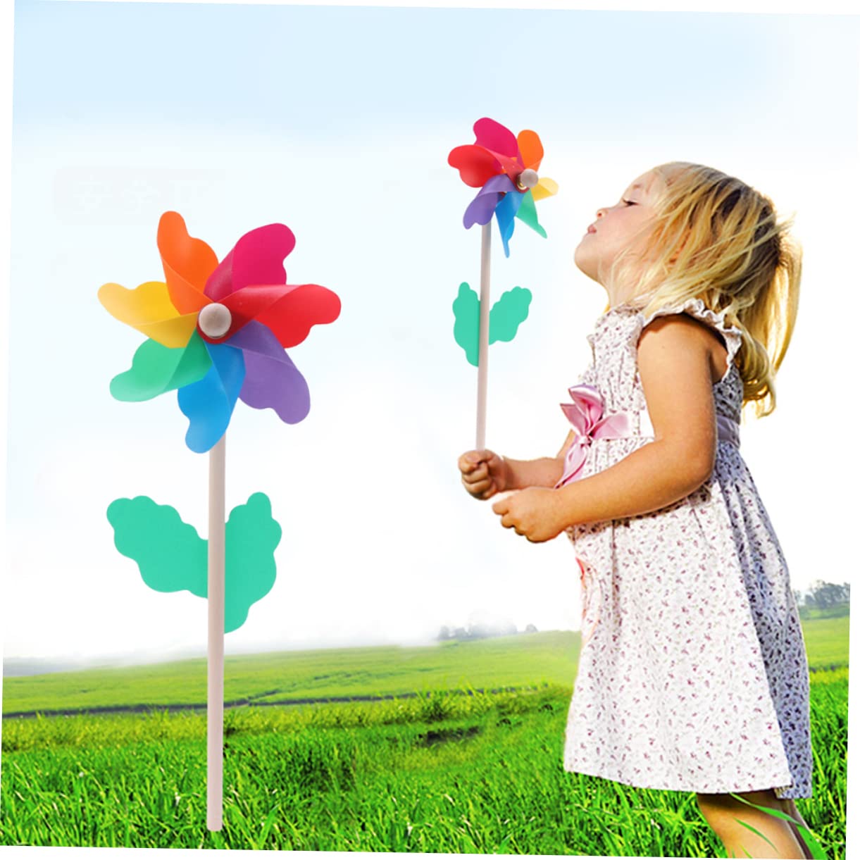 FOYTOKI Garden Windmill Toys 5pcs Wooden Pinwheel Decorations for Boys and Girls Party Decorations