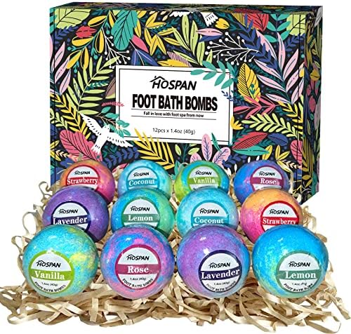 HOSPAN Organic Foot Bath Bombs Gift Set, 12 Essential Oil Rich Foot Soak for Mom and Dad, Handmade Foot Spa Bomb with Wonderful Bubbles, Perfect for Soothes Sore Tired Feet, Dry Feet Moisturize