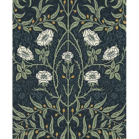 NextWall Stenciled Floral Peel and Stick Wallpaper (Navy & Sage) Cover