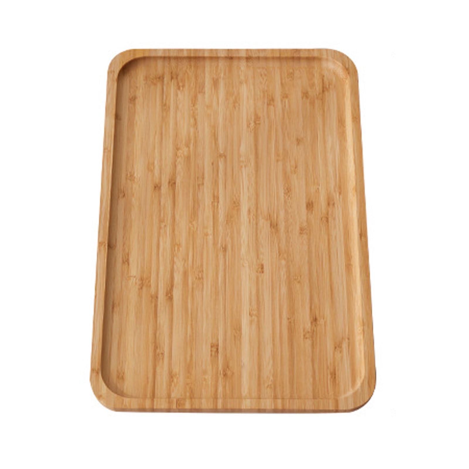 HUHJYUGE Bandeja para Servir de Bambú, Bandeja Rectangular Redonda de Bambú con Borde Elevado, Bandeja de Servir Decorativa, para Bebidas, Desayuno y Cocina (Rectangular/30x40cm)