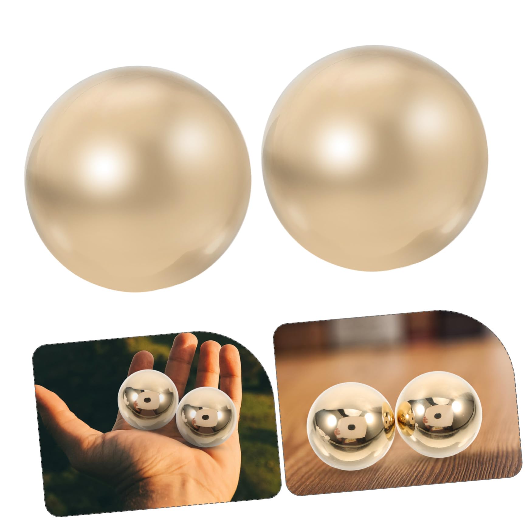 Anneome 2 Bolas de Masaje Portátiles y Lisas de Latón Dorado Ideales para Relajación y Fitness para Ejercicio de Manos en Casa o Gimnasio