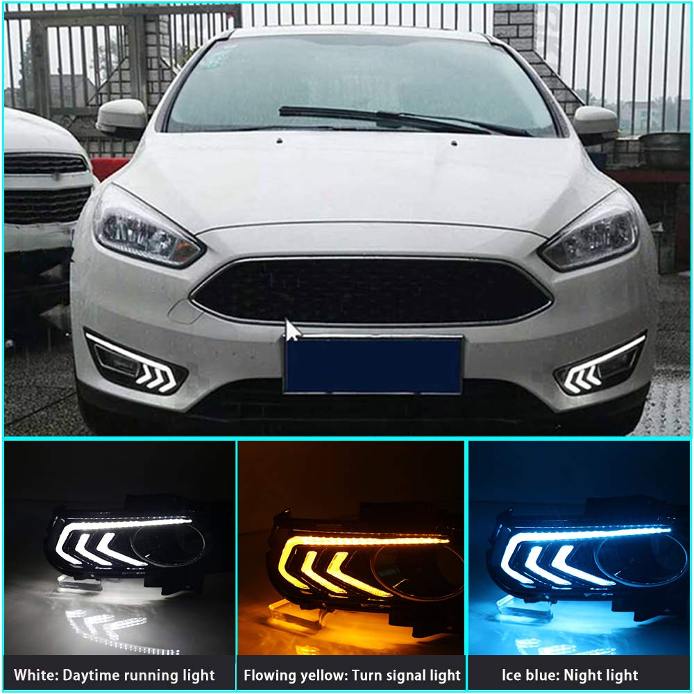 Muchkey Super Bright DRL Daytime Running Light for Ford Fusion 2013-2016 High Performance Front Bumper Fog Lamp Assembly Automotive Replacement Three-Color 1Pair
