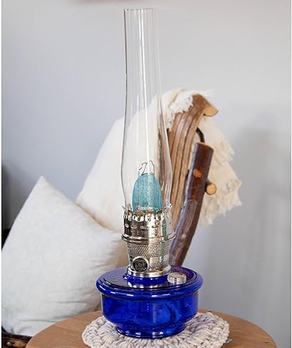 Miniatura 3 de Aladdin Genie III - Lámpara de aceite, iluminación de emergencia interior para estante, mesa o colgante, cuenco de vidrio azul cobalto con quemador