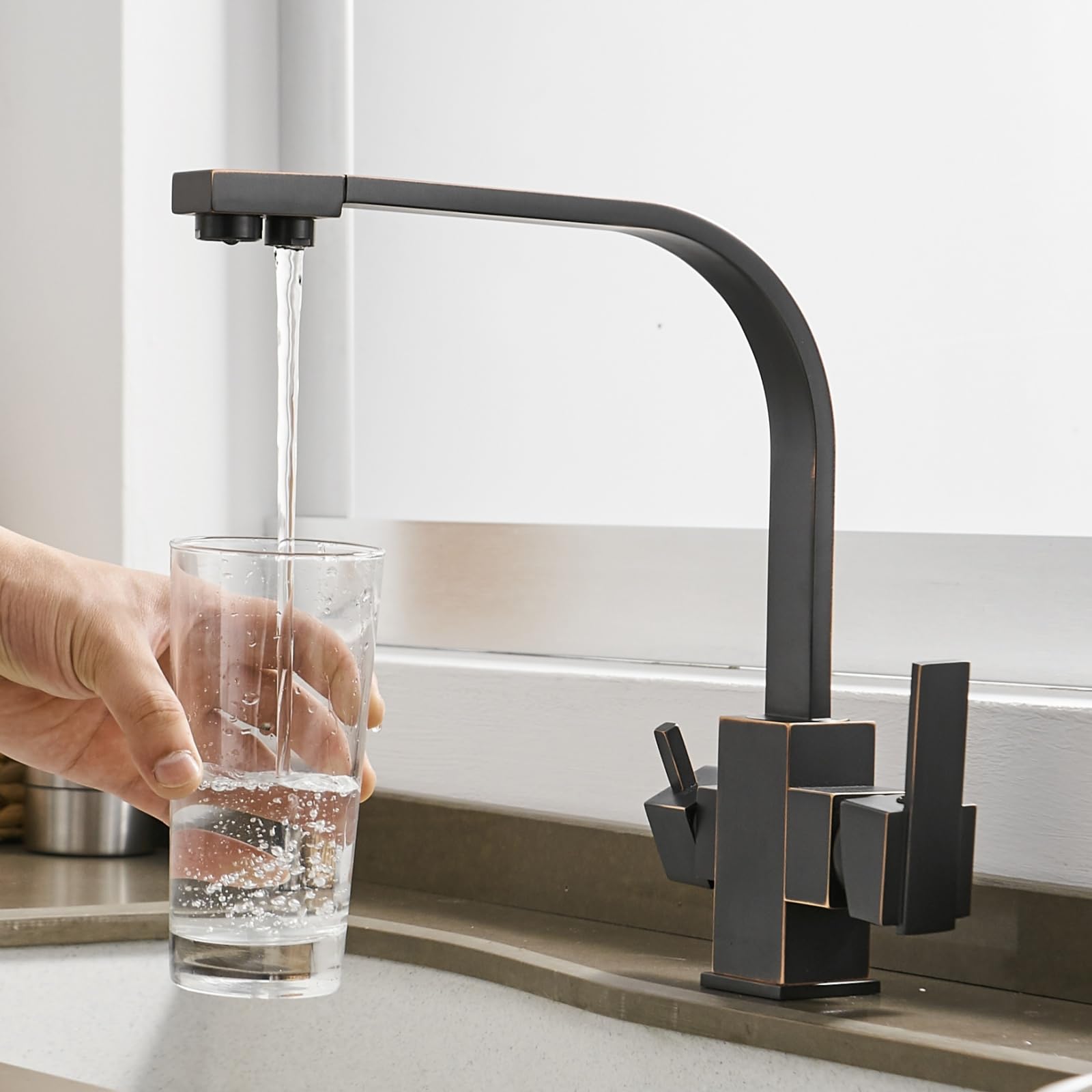 Aycdl Black Retro Kitchen Bath Taps Chrome Filter Tap 3 Way Tri-Flow Water Sink Mixer In 1 Drinking Faucet,-A