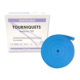 Tourniquet Disposable, Latex Free, TPE, 18 Inch Long, Roll of 25 pcs, Blue 25 Count Pack of 1