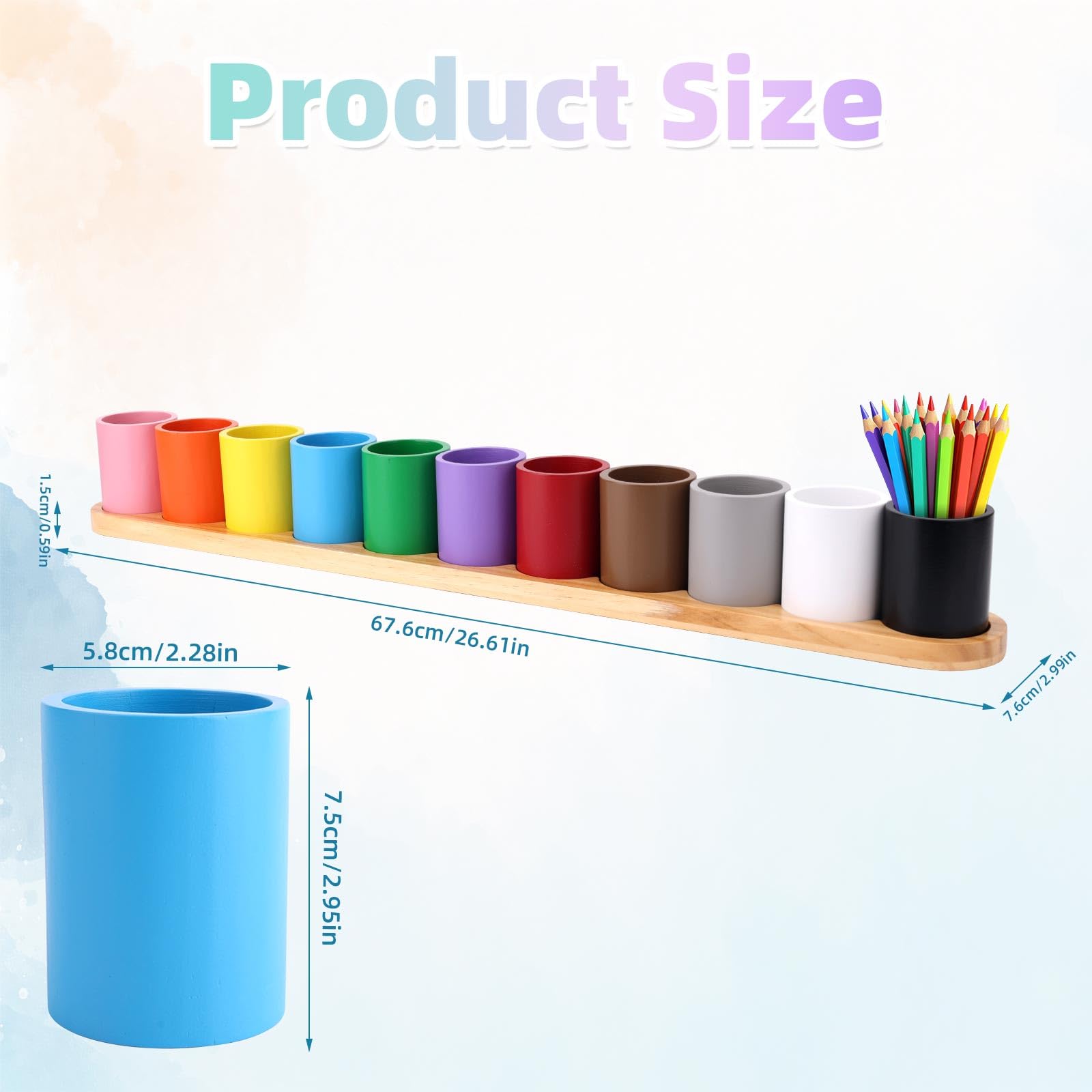 Diegimr Wooden Colored Pencil Holder, Crayon Holder Creative Desk Wood Colored Pencil Holders with 11 Movable Compartments Pen Cups Holders for Kids Desk Office Home School Supply - Image 2