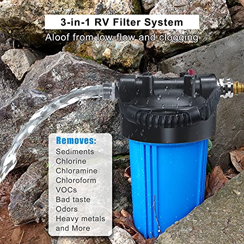 Hansing Rv Water Filter System, Anti-Clog Inline Water Filter For 25K Gallons With One-Piece 3-Stage Filtration, Removes Sediments, Chlorine, Vocs, Bad Taste, Odor, And More #TOP1