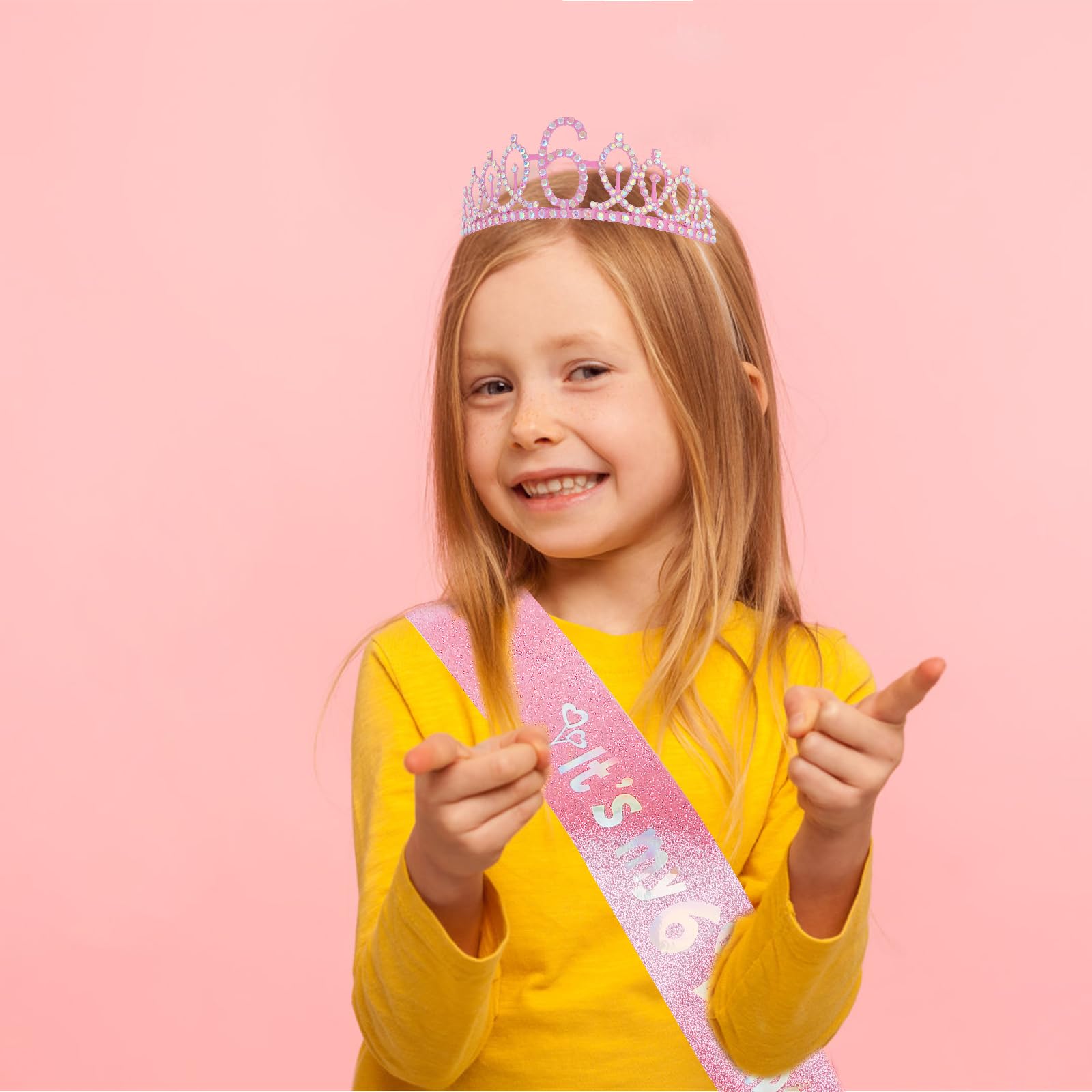 Canitor Birthday Decorations for Girls - Crown Tiara Sash Set and Headband Gift