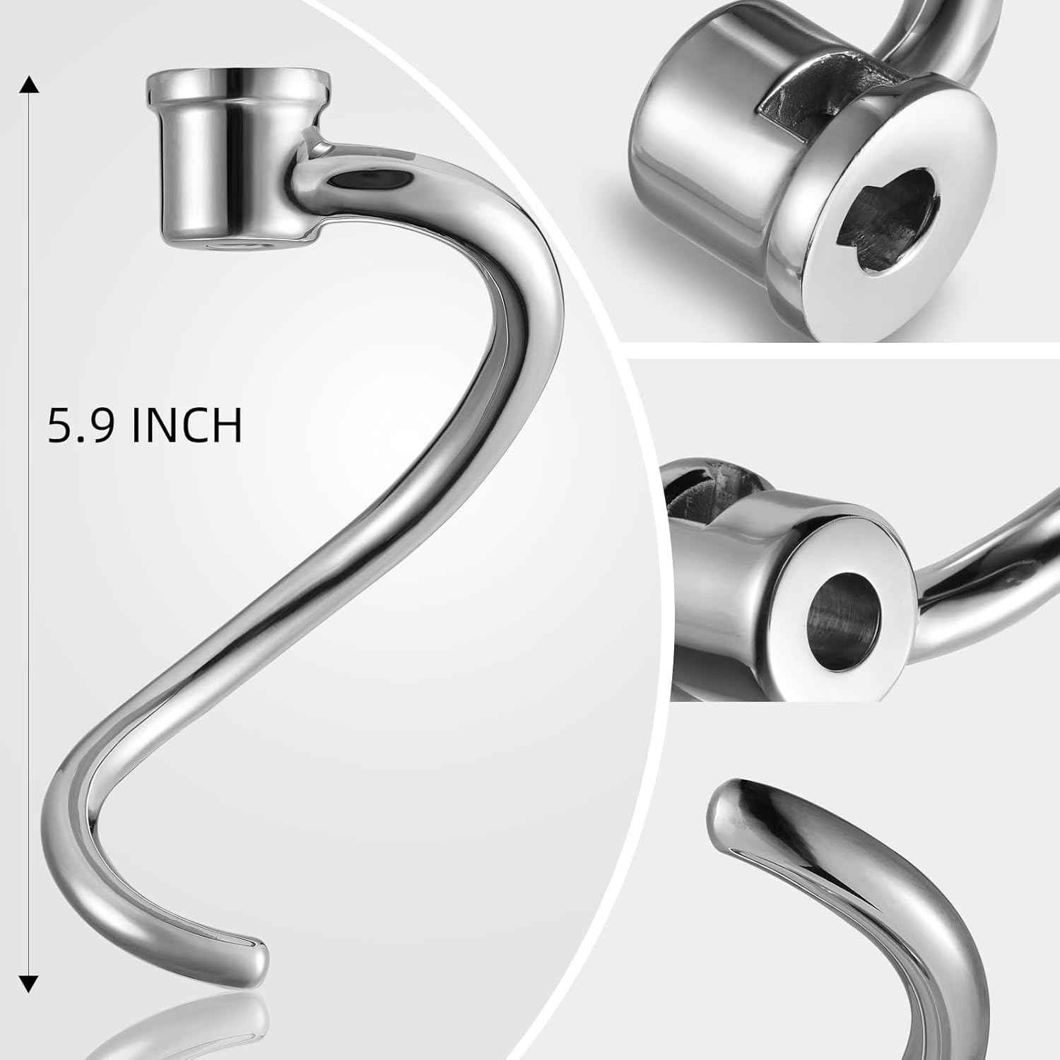 Lawenme 5 QT Dough Hook for KitchenAid Mixer, Stainless Steel Spiral Dough Hook Attachment for KitchenAid 4.5-5 Qt Tilt-Head Stand Mixers, Replacement Bread Hook Fits Models K45, KSM90, KSM150