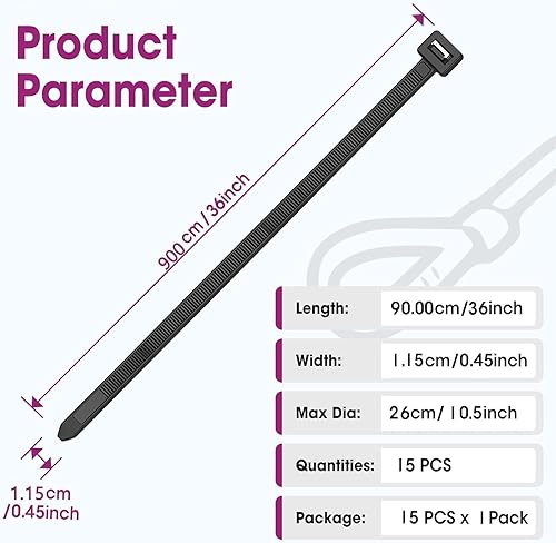 Miniatura 2 de Paquete de 15 bridas de nailon resistentes a los rayos UV de 36 pulgadas, resistentes a los rayos UV, resistencia a la tracción de 280 libras, para