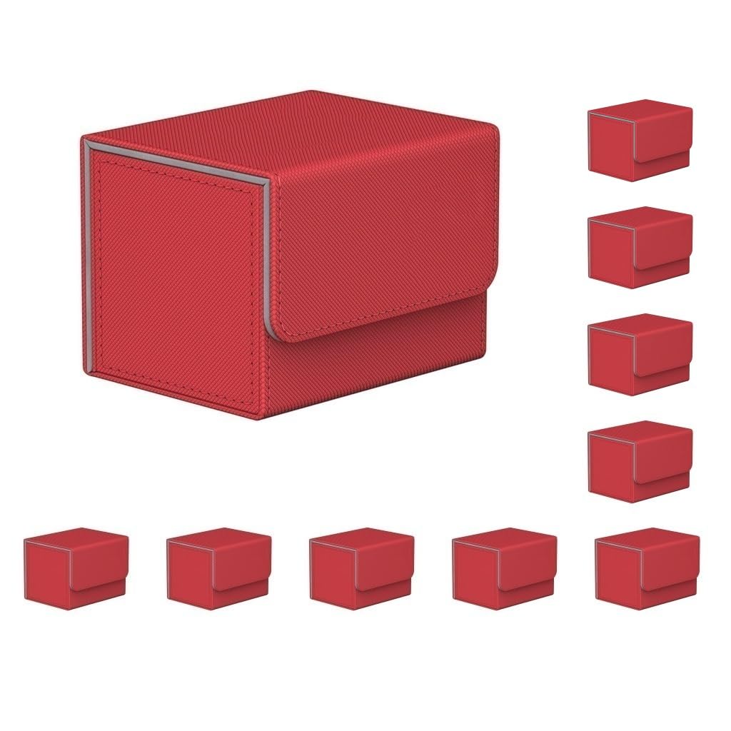 10 Set Sammelkarten-Aufbewahrungsbox mit Deckelhalter, große Kapazität, tragbarer Organizer, Gaming-Sammelkoffer, Behälter, Erwachsene, Rot