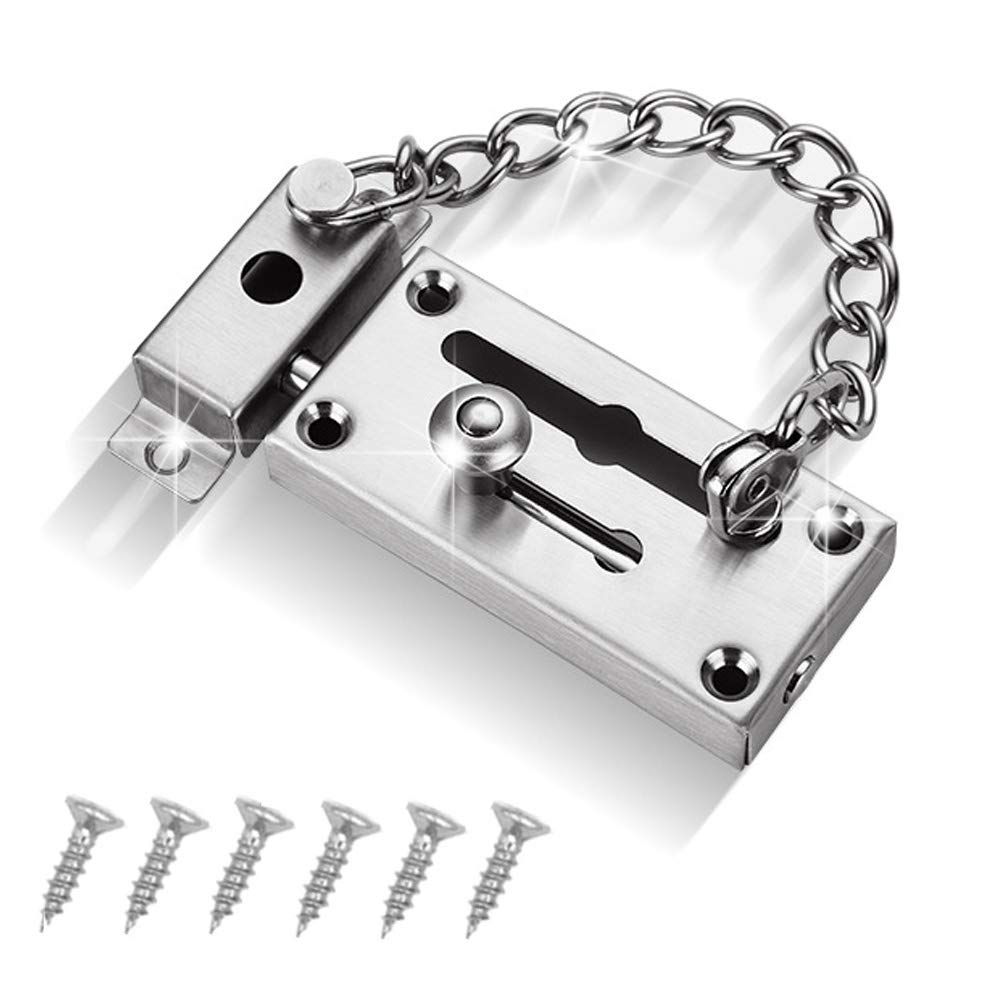 Winlauyet Silver Stainless Steel Slide Bolt With Anti-Theft Chain Internal Door Chain Latch Inside Door Lock Reliable High Security Safety Door Lock