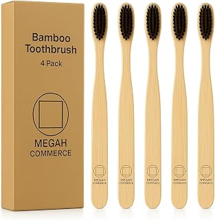 Bamboo Toothbrushes – Soft Black Bristles – 100% Biodegradable – Pack of 4 – Eco-Friendly & Zero Waste – Natural Plastic-Free Brush
