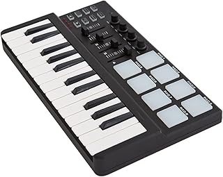 MIDI Controller Mini 25-Key USB Keyboard And Drum Pad With 8 Backlit Trigger Pads& 4 MIDI Control Groups Electronic Keyboard
