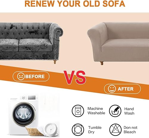 Miniatura 5 de Fundas de sofá súper elásticas para sofá Chesterfield, funda de sofá antideslizante, protector elástico de muebles de mascotas (sofá, caqui)