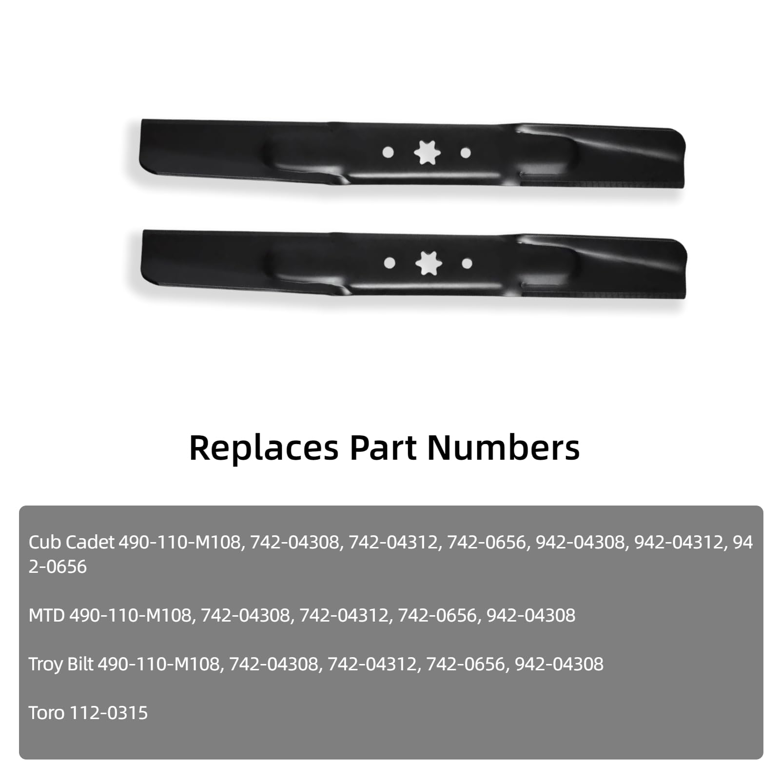 2 cuchillas de cubierta de cortacésped para cubierta de corte de 106.7 cm Troy Bilt Cub Cade MTD 742-04308, 742-04308A, 742-04312, 742-04312A, 742-0656, 942-04308, 942-04308, 942-0433308,