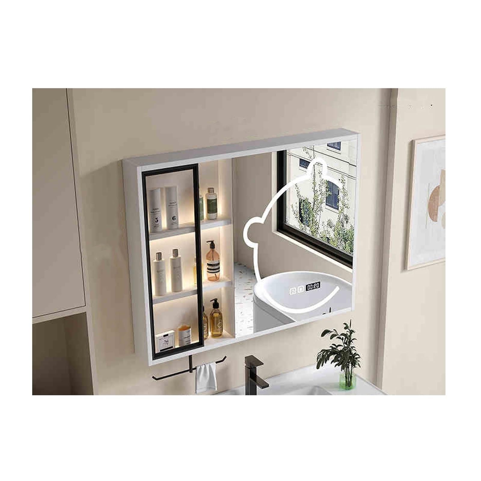 sdgDXFsr Bathroom mirrors, With Mirror Door，High-Definition, One-Click Defog(White,110cm/43.3in)