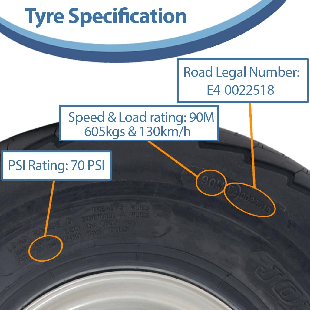 Parnells Ruote Complete per Rimorchio 20.5x8.0-10 Cerchio in Acciaio PCD 4 Pollici 4 Prigionieri 8 Strati Carico 605 kg