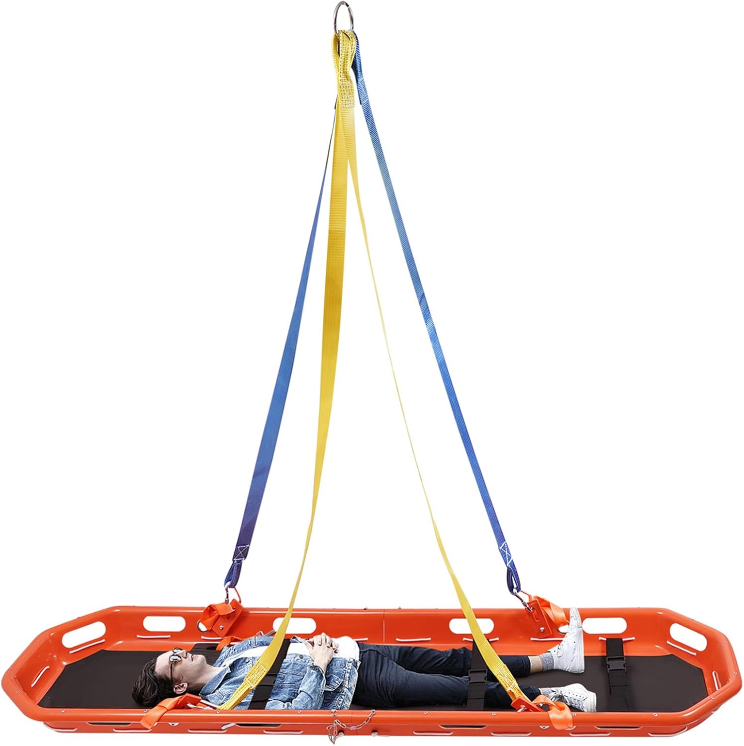 EMS Rescue Basket Stretcher 595.25 lbs Weight Capacity Portable Emergency Stretcher Basket, ABS and Stainless Steel Hanging Basket Stretcher with Lifting Rope, Safety Belt and Handles