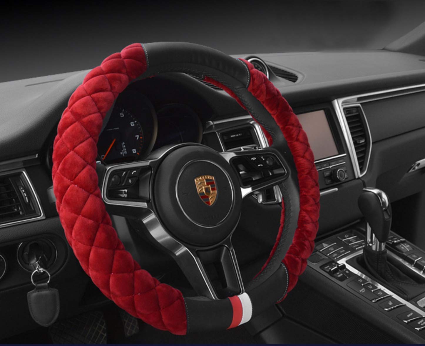 HAOKAY Fluffy Steering Wheel Cover Soft, Short Plush Red Steering Wheel Cover for Women with Universal 14.5-15 Inch (Light Wine)