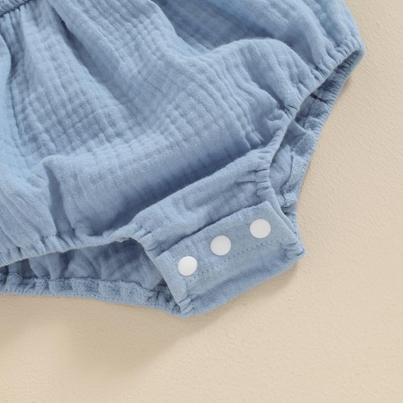 Newborn Baby Girl Clothes Ruffle Sleeve Solid Smocked Bubble Romper Jumpsuit Bow Headband Cute Summer Clothes - Image 5