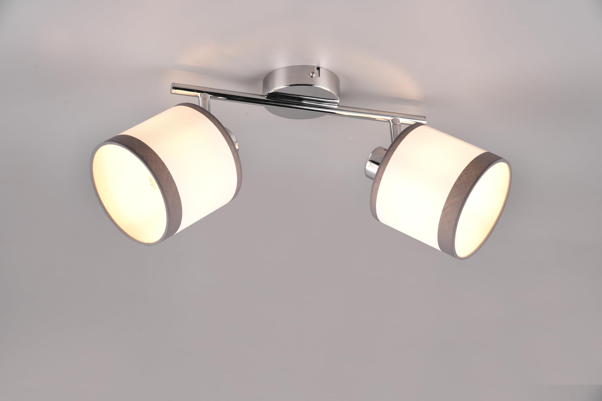 Reality Leuchten RL Spot Bar Davos R81552006, Metal Cromado, Cortinas Tela Gris/Blanco, excl. 2x E14
