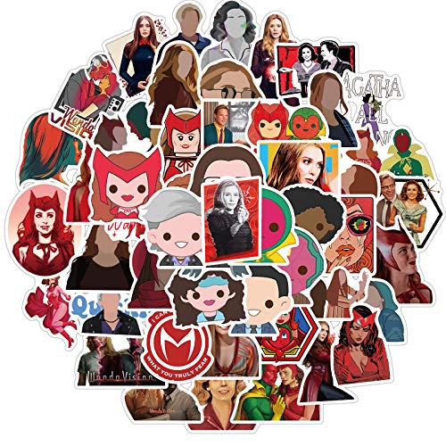 Wanda Vision Stickers for Laptop 50pcs, Cool TV Show Vinyl Decals for Water Bottle Phone Luggage Helmet Bike Car Skateboard Notebook