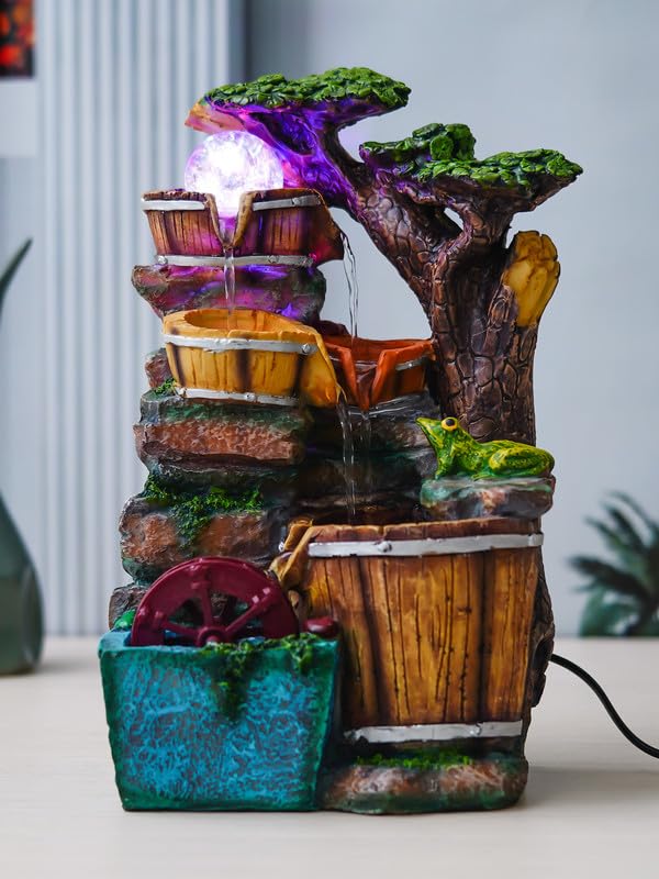 Image of Polyresin Tabletop 4 Steps Indoor Water Fountain for Home Decor with LED Light, Speed Controller Pump & Crystal Ball (Size:15 x 20 x 34.5 CM |Color: Multi | Weight: 2240 Gram)