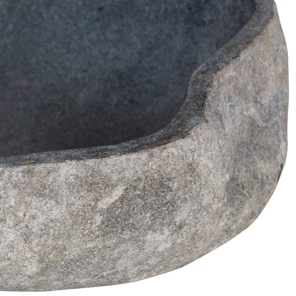 Owalna Umywalka z Kamienia Rzecznego 46-52 cm - Nablatowa do Łazienki, Naturalna, Średnica Otworu Odpływowego 4,5 cm