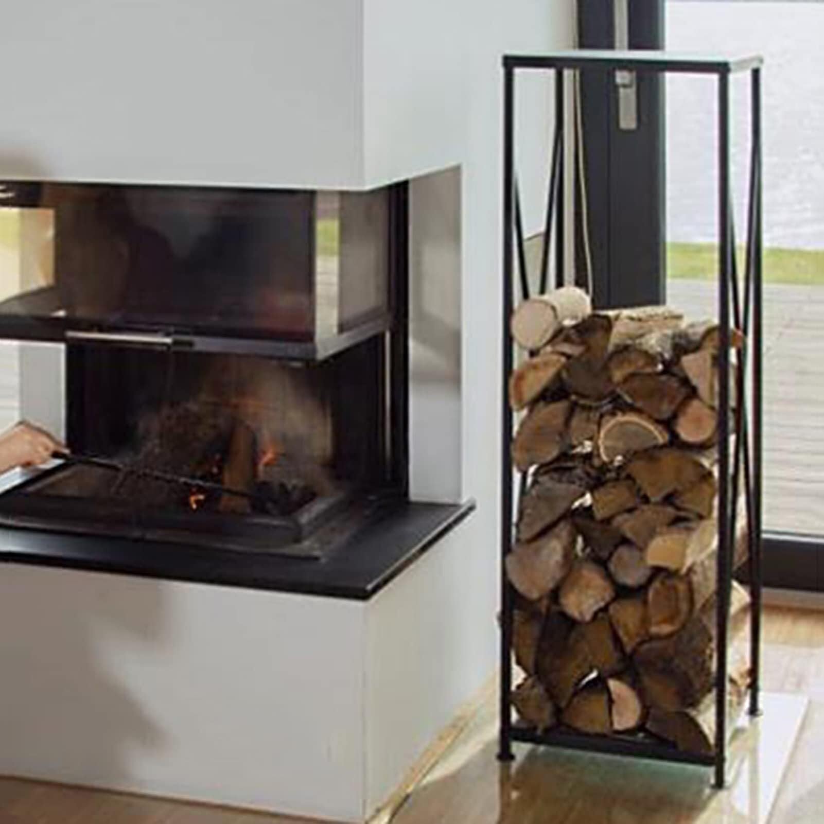 Leñero de Tubo de Acero, Estante para Almacenamiento de leña para Interiores y Exteriores, Ideal para Patios, terrazas y leñeras.