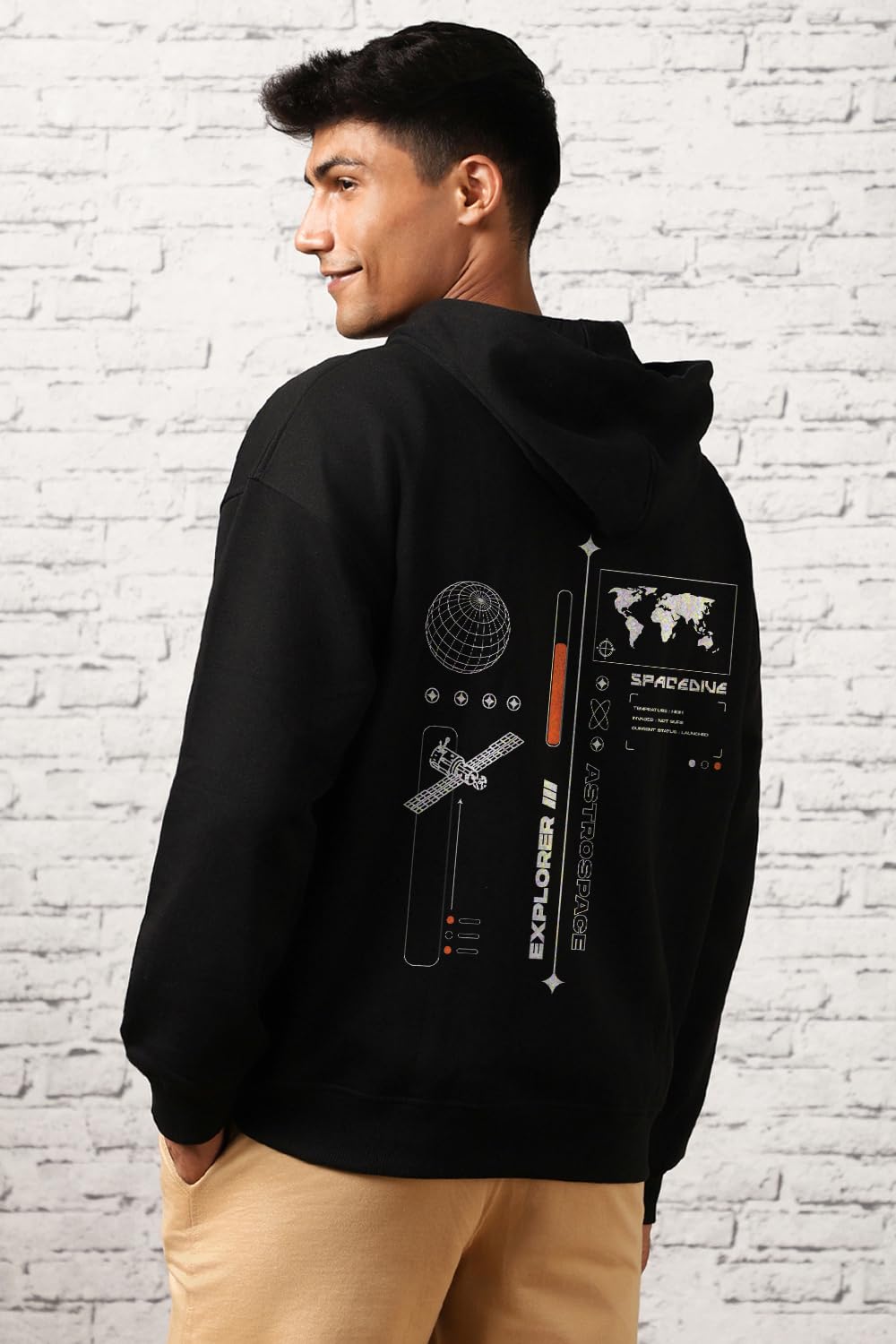 NOBERO Męskie bluzy z kapturem oversize graficzny nadruk bawełniany polar z długim rękawem bluzy z kapturem dla mężczyzn