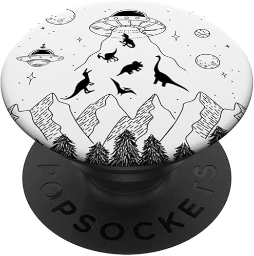 Divertido OVNI Abducción Alienígena Dinosaurios Humor Divertido Dinosaurio PopSockets Intercambiables PopGrip