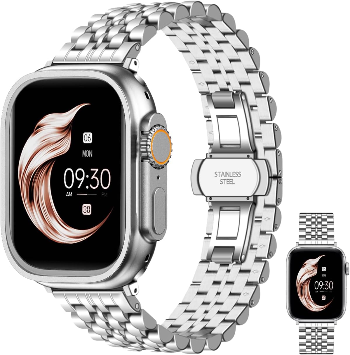 Stainless Steel Watch Band for Apple Watch, 7-Beads Metal Watch Band Compatible with 38mm/40mm/41mm/42mm/44mm/45mm/49mm for Series 10 9 8 7 6 5 4 3 2 1 SE Iwatch Ultra2/1
