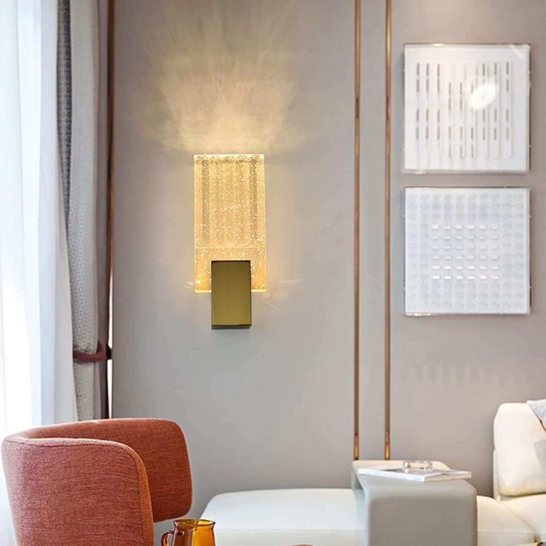 Modern Crystal Wall Sconces, LED Wall Lights with 3-Color Dimmable, Gold Vanity Light Fixture for Bedroom, Living Room, Hallway, Bathroom