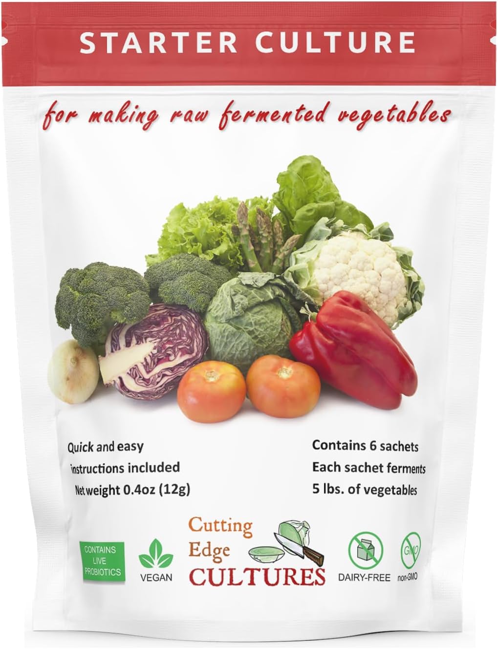Cutting Edge Cultures Vegetable Starter Culture, 6 Pouches, 12g