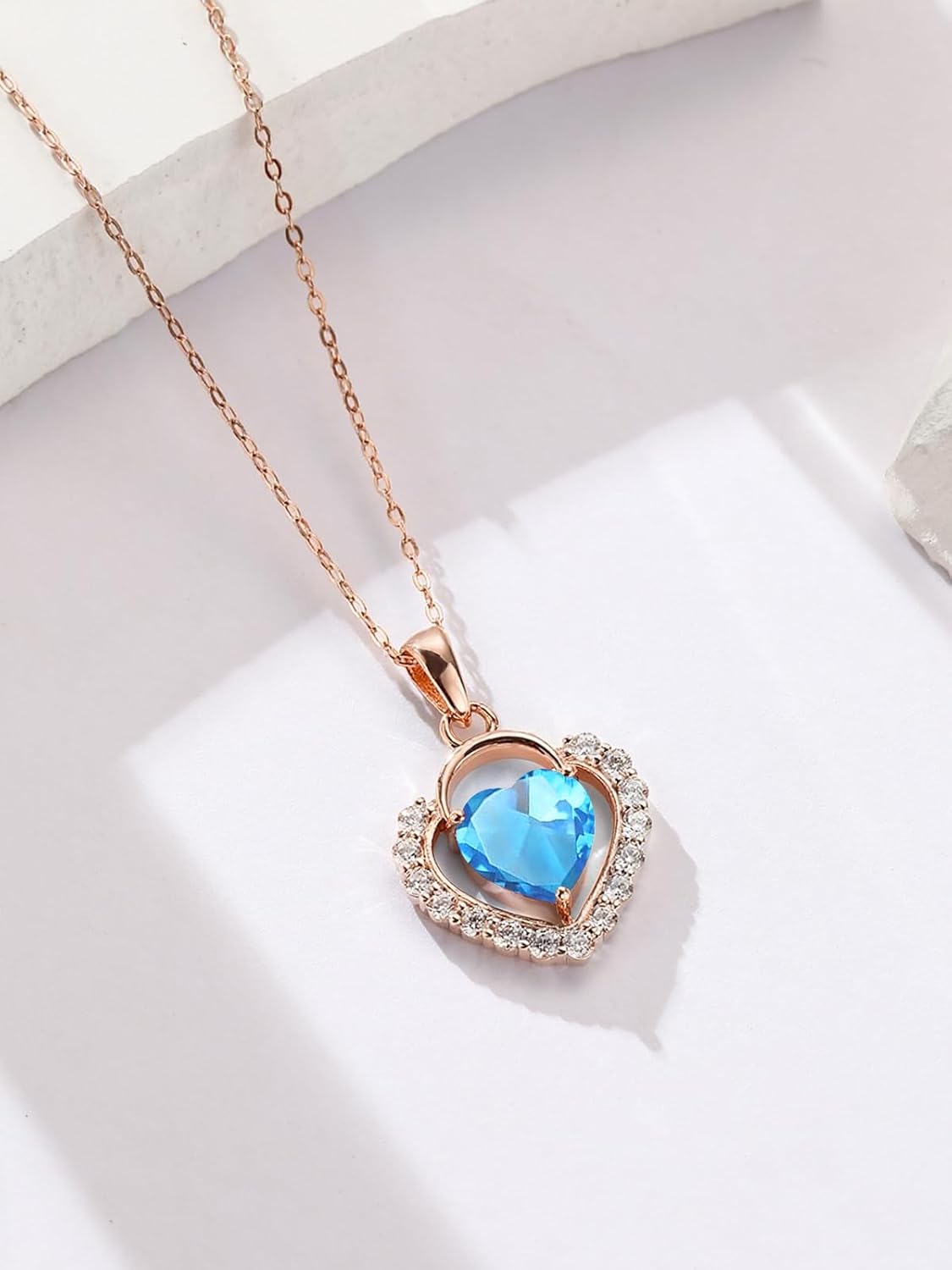 AENEAS Birthstone Necklaces for Women Sterling Silver/Rose Gold Plated Love Heart Pendant Necklace Heart Birthstone Jewelry Gift for Wife Mom Her - Image 3