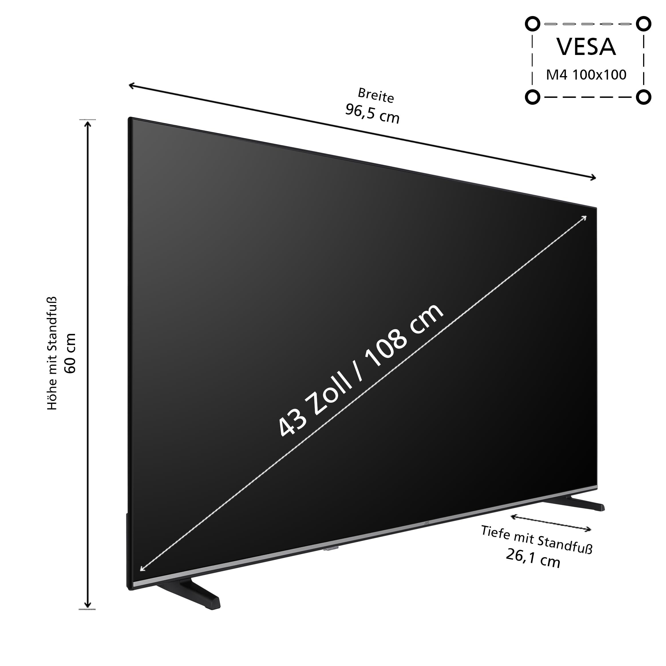 JVC Fernseher 43 Zoll Smart TV VIDAA LT-43VDF5455 - Full HD Fernseher, HDR TV mit integriertem Triple-Tuner, LED TV schwarz