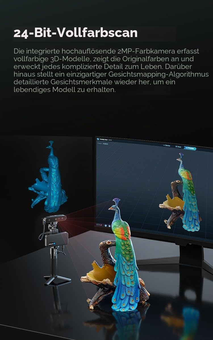 Creality CR Scan Ferret Pro 3D Scanner, 0,1mm Genauigkeit, Anti-Shake-Tracking, Portable Handheld 3D-Scanner WiFi6 für IOS/Android Phone PC Win 10/11, 24-Bit-Vollfarbscannen
