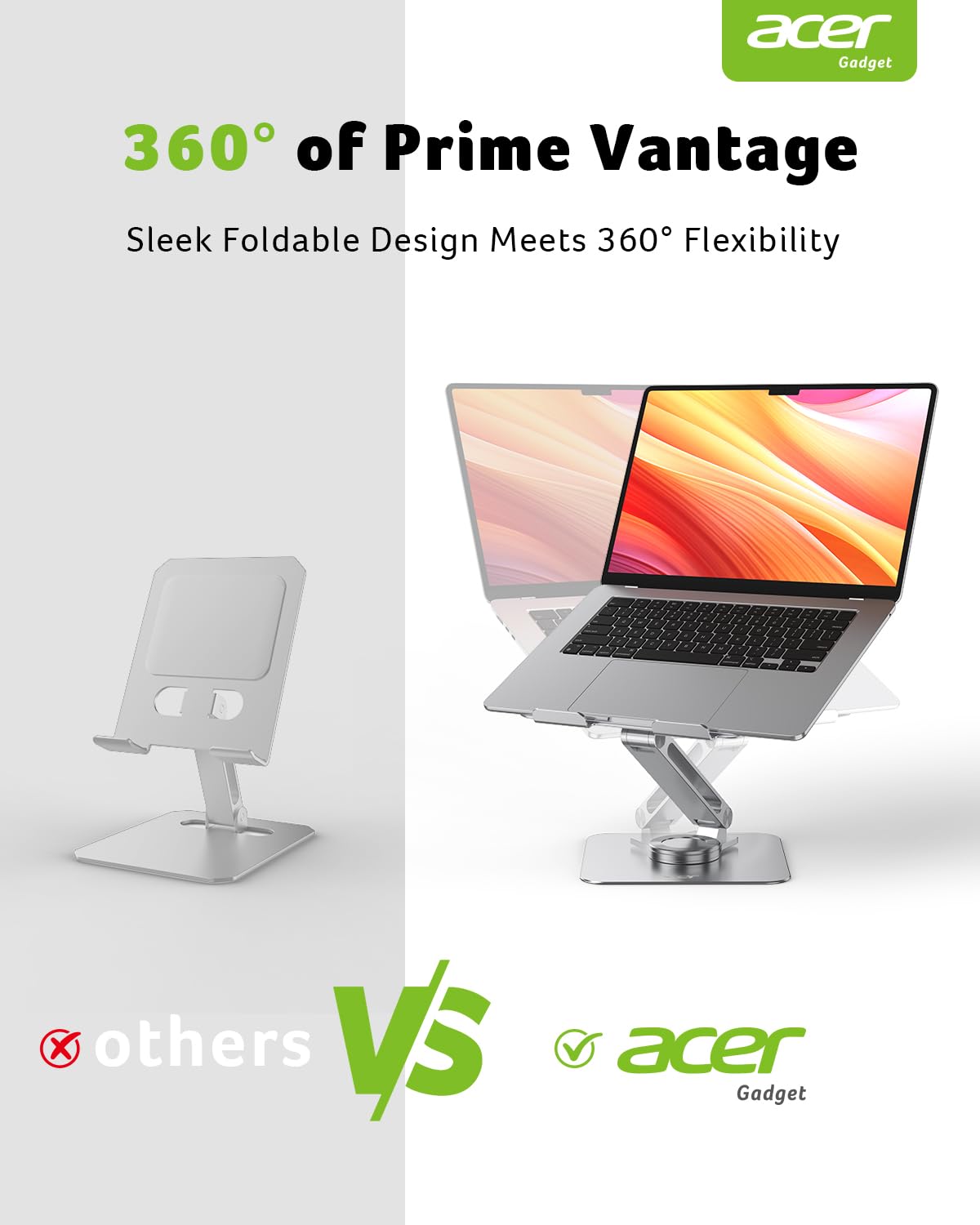acer Laptop Stand for Desk - with 360 Swivel Base, Rotating Laptop Riser for Desk, Adjustable Computer Stand for Laptops, Ergonomic Riser Holder Foldable, Portable MacBook Pro Air (10-16