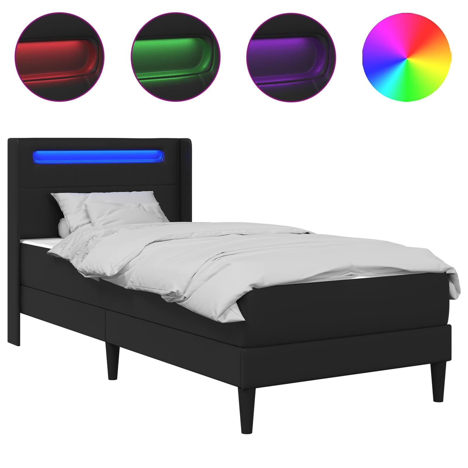 Struttura letto con materasso nero, 80 x 200 cm, in ecopelle, materasso a molle insacchettate, porte USB, illuminazione LED, ergonomico, traspirante, adatto per la camera da letto