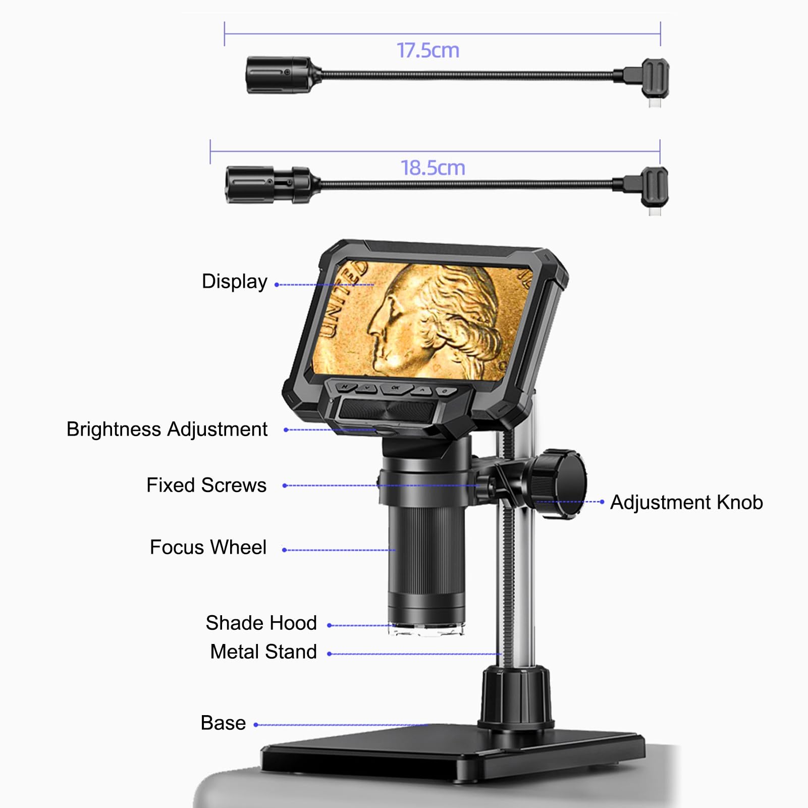 Microscopio Digital de 4,3 Pulgadas, Lupa HD 1080P con cámara de 10 MP, Pantalla LCD, Tarjeta TF de 32 GB, Luces LED, Vista de PC para Adultos, Soldadura, Sello,